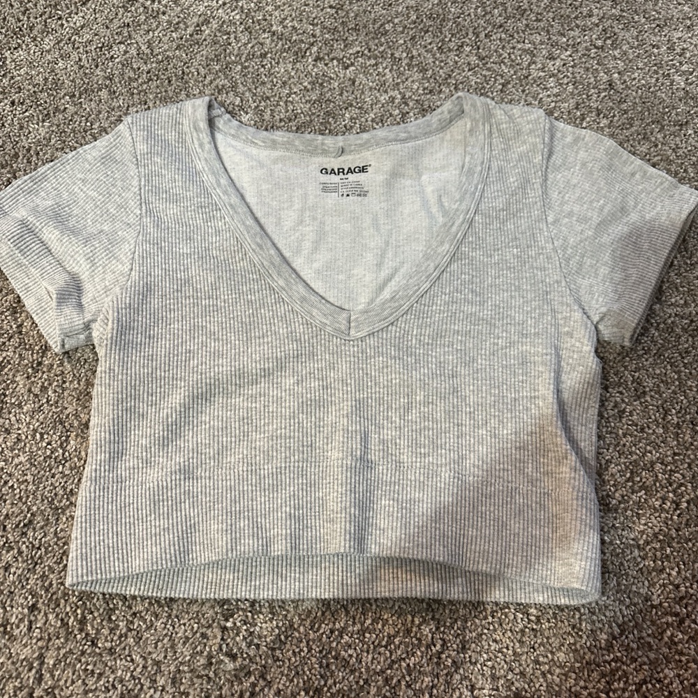 Garage Light Gray Ribbed V-Neck Tee